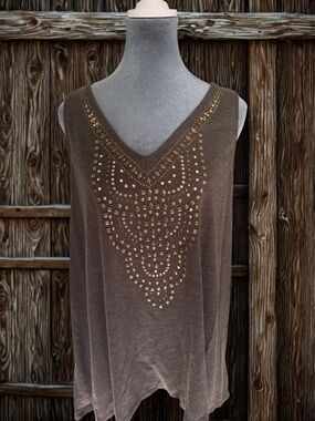 Knox Rose Brown Tank Top with Gold Stud Detailing